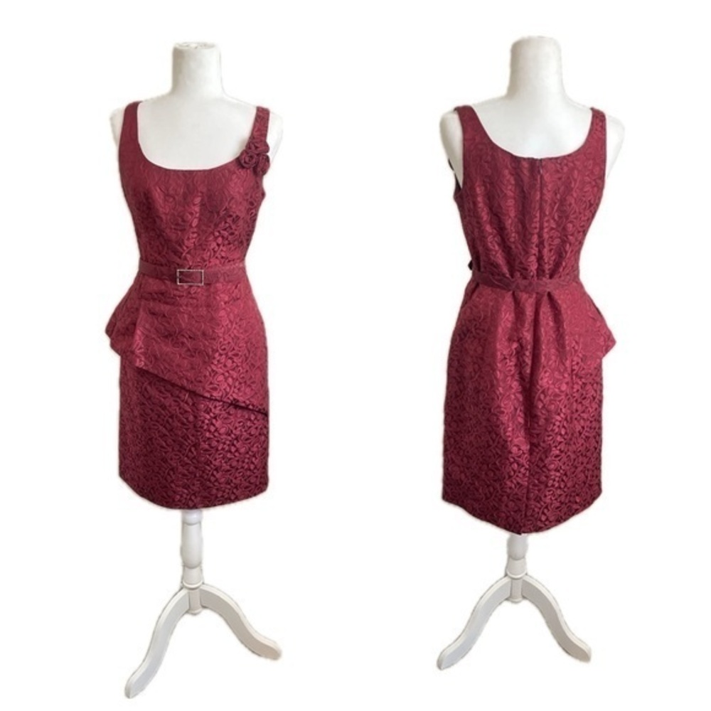 Rickie Freeman Teri John Red Retro Mini Dress Textured Silk Blend Womens Size 6